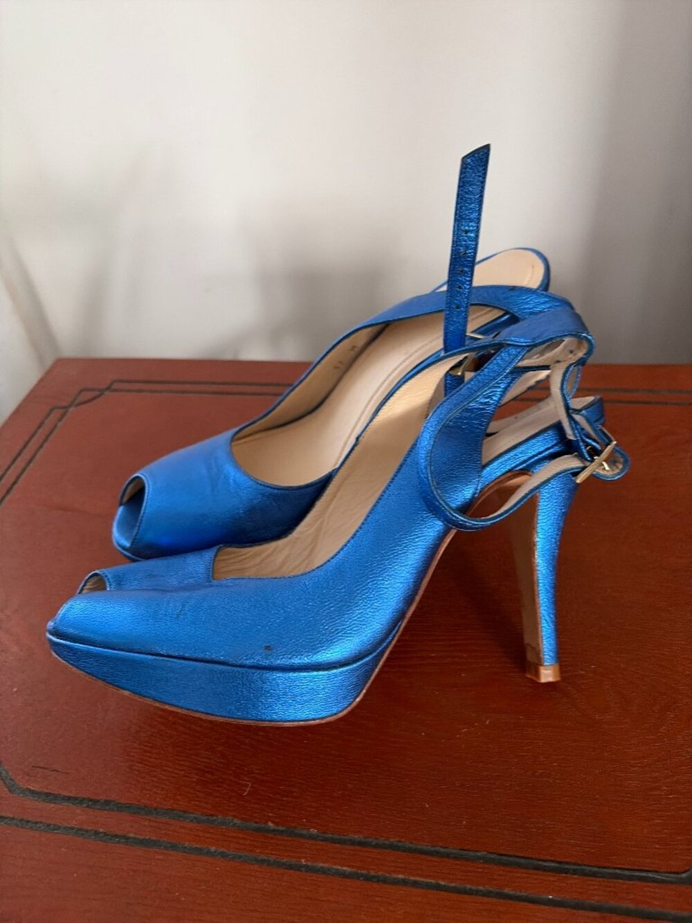 Blue Platform High Heel Ankle Strap Sandals - Picture 7 of 8